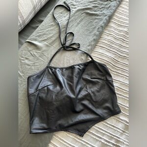 Black Faux Leather Crop Top